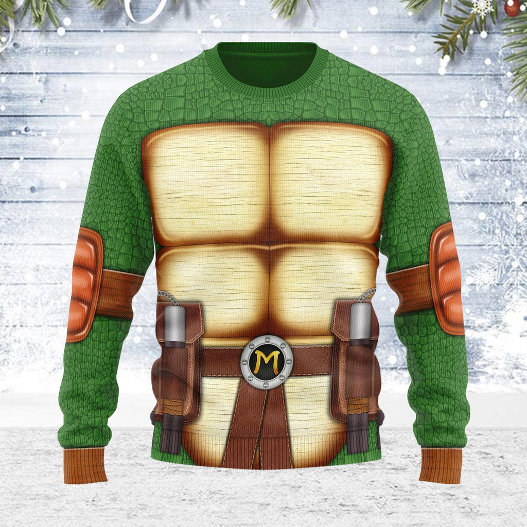 Gearhomie Merry Christmas Michelangelo Ninja Turtle Unisex Wool Sweater - Gearhomie.com