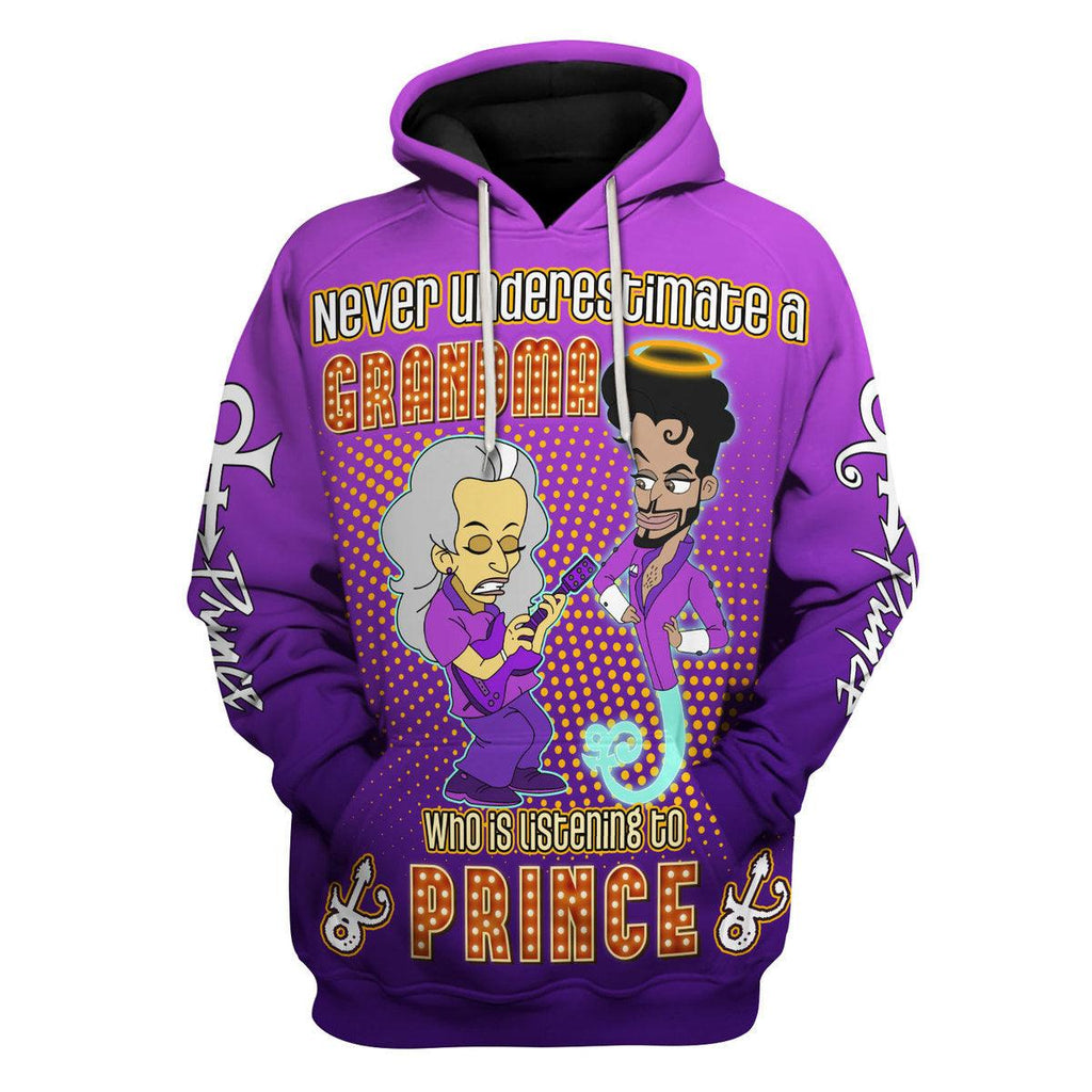 Gearhomie Never Underestimate A Grandma Who IS Listening to Prince Unisex Pullover Hoodie, Sweatshirt, T-Shirt - Gearhomie.com
