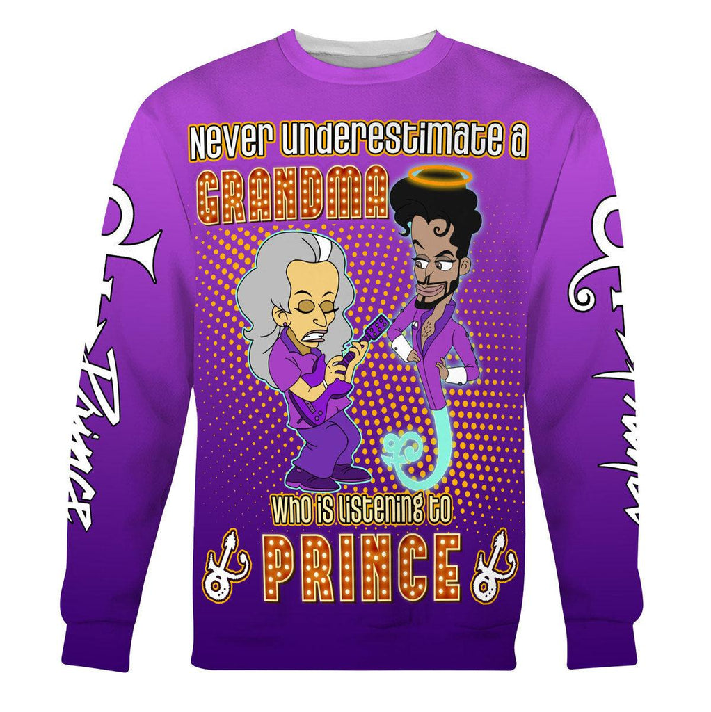 Gearhomie Never Underestimate A Grandma Who IS Listening to Prince Unisex Pullover Hoodie, Sweatshirt, T-Shirt - Gearhomie.com