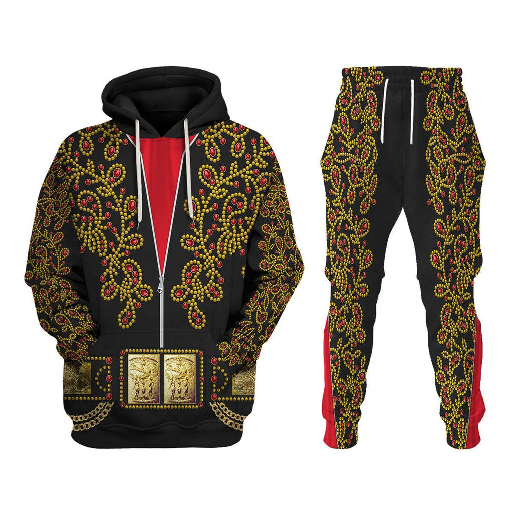 Gearhomie Elvis Spanish Flower - Black With Red Stones Costume Hoodie Sweatshirt T-Shirt Sweatpants - Gearhomie.com