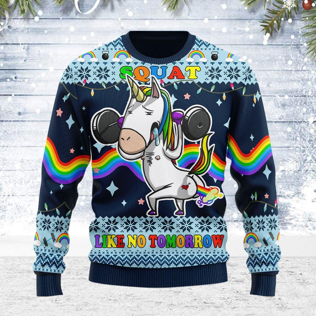 Unicorn Squat Like No Tomorrow Ugly Christmas Sweater - DucG